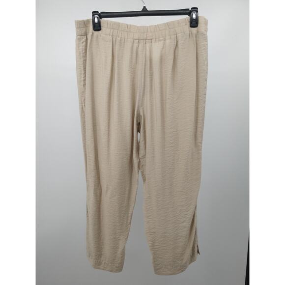 Chico's Pants 2.5 14 Crop Wide Leg Crinkled High Rise Elastic Waist Casual Beige - Picture 6 of 9